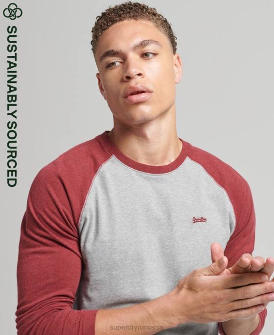 Superdry top de baseball cu mâneci lungi din bumbac organic îmbrăcăminte roșu bărbați JX0Z1527
