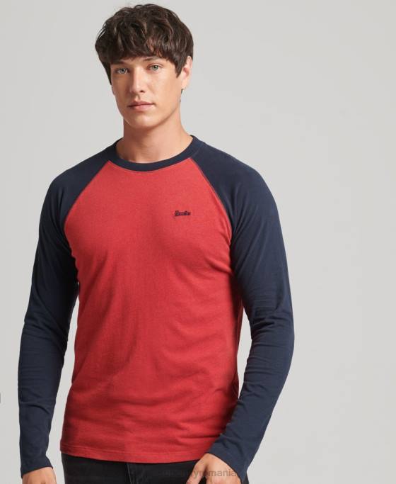 Superdry top de baseball cu mâneci lungi din bumbac organic îmbrăcăminte roșu bărbați JX0Z1577