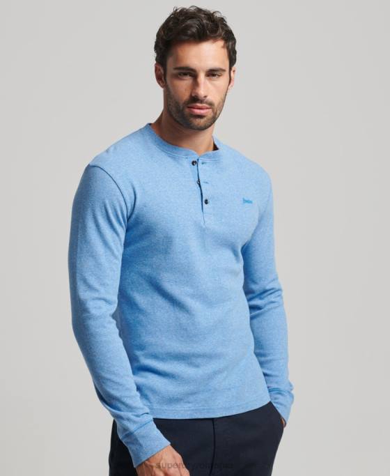 Superdry top henley brodat cu logo vintage din bumbac organic îmbrăcăminte albastru bărbați JX0Z1556