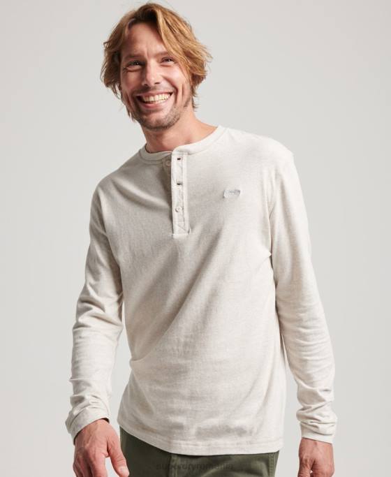 Superdry top henley brodat cu logo vintage din bumbac organic îmbrăcăminte cremă bărbați JX0Z1488