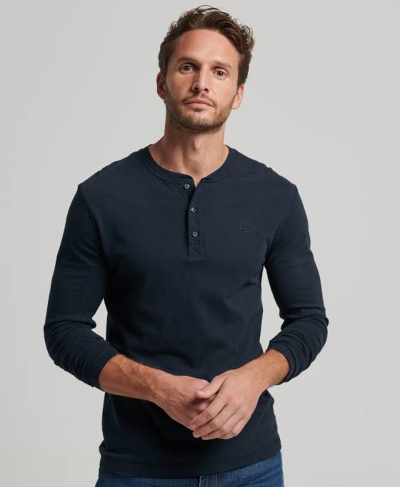 Superdry top henley brodat cu logo vintage din bumbac organic îmbrăcăminte marina bărbați JX0Z1457