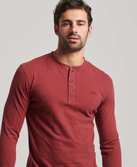 Superdry top henley brodat cu logo vintage din bumbac organic îmbrăcăminte roșu bărbați JX0Z1461