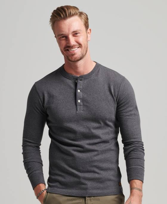 Superdry top henley cu mânecă lungă din bumbac organic îmbrăcăminte gri inchis bărbați JX0Z6376