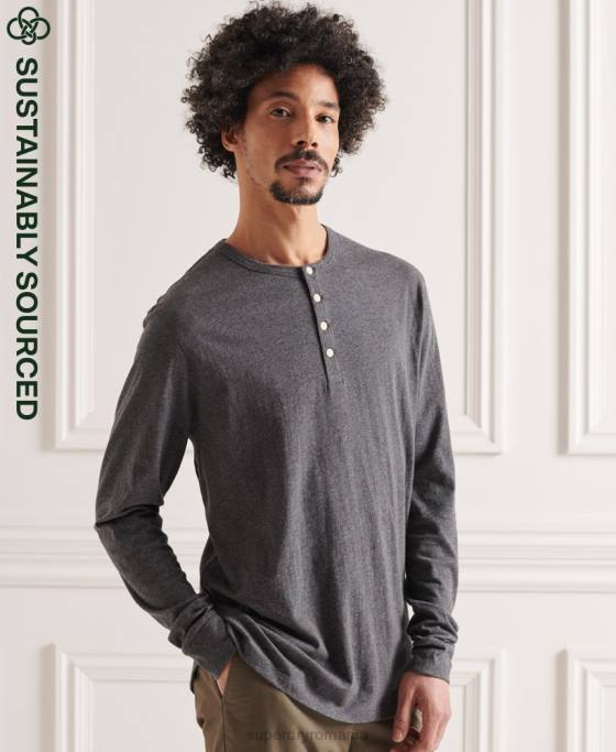 Superdry top henley esențial ușor din bumbac organic îmbrăcăminte gri inchis bărbați JX0Z6421