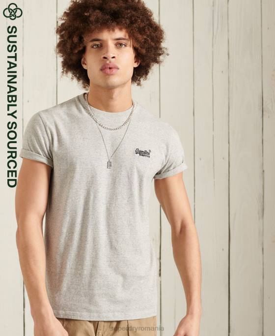 Superdry tricou brodat vintage din bumbac organic îmbrăcăminte gri deschis bărbați JX0Z4978
