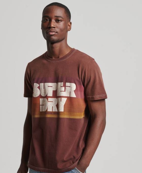 Superdry tricou cu dungi vintage anilor 70 îmbrăcăminte maro bărbați JX0Z4889