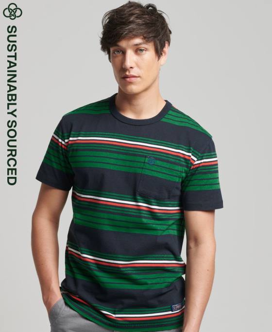 Superdry tricou cu dungi vintage îmbrăcăminte verde bărbați JX0Z4934
