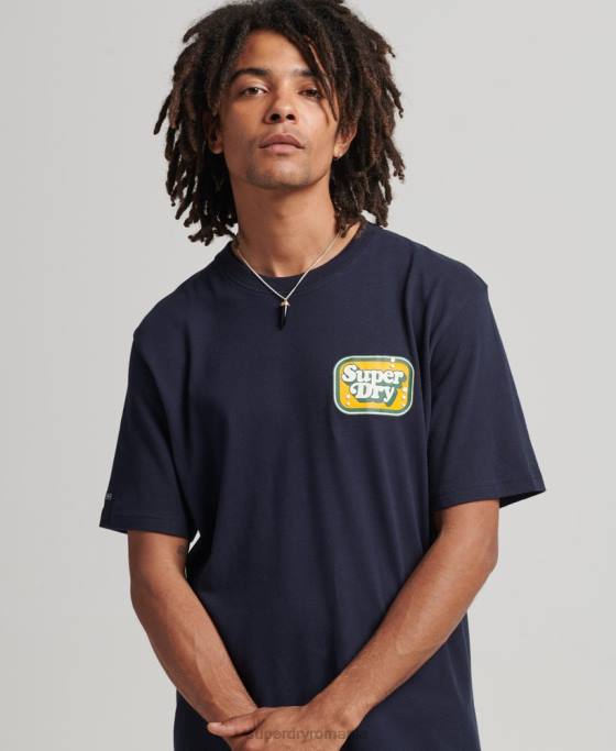 Superdry tricou cu grafic retro anilor 70 cooper îmbrăcăminte marina bărbați JX0Z4811