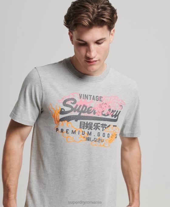 Superdry tricou cu logo grafic japonez îmbrăcăminte gri bărbați JX0Z61