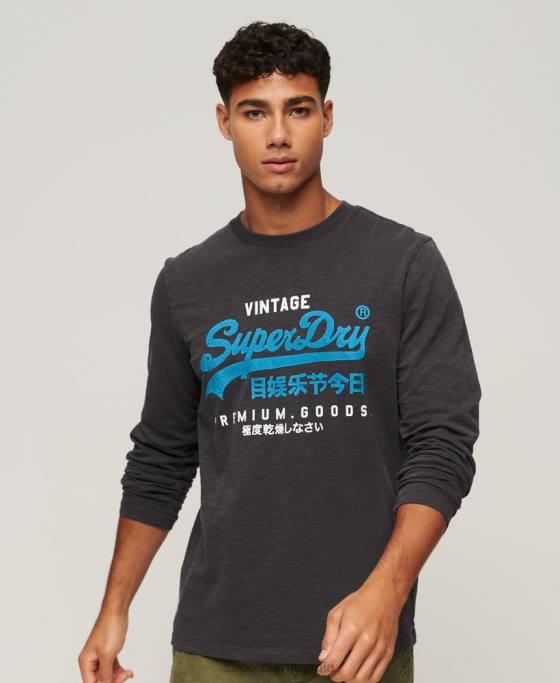 Superdry tricou cu mânecă lungă supravopsit cu logo vintage îmbrăcăminte negru bărbați JX0Z1469