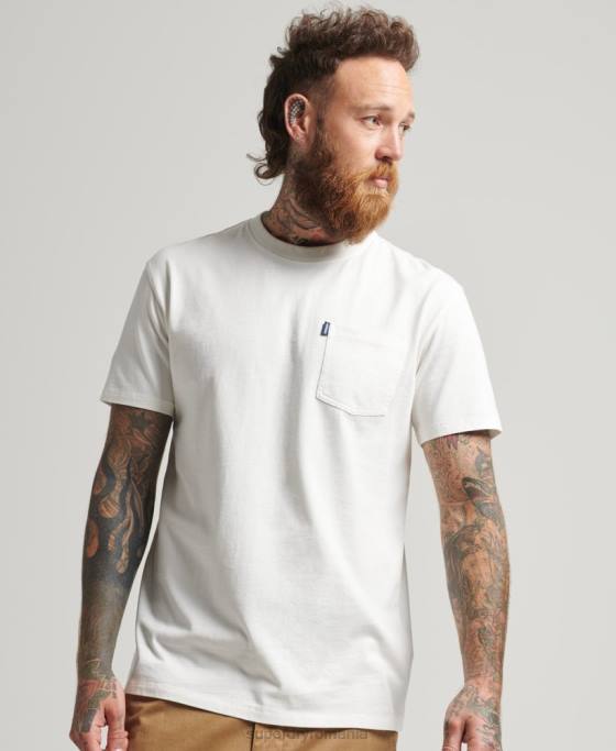 Superdry tricou de buzunar din bumbac organic îmbrăcăminte cremă bărbați JX0Z4798