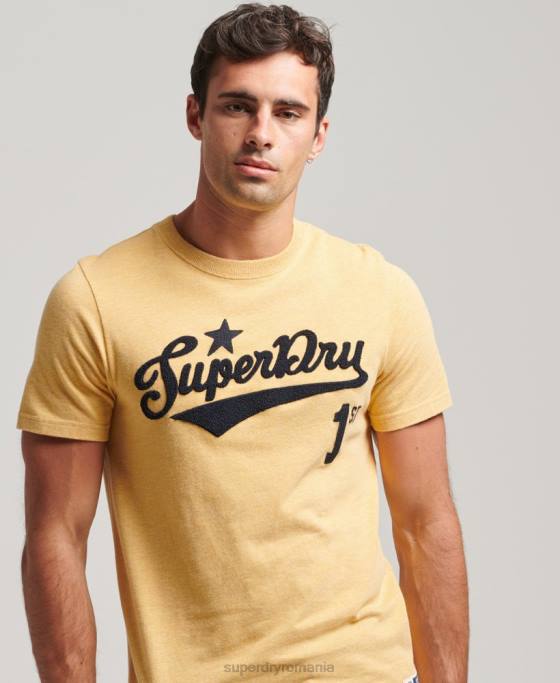 Superdry tricou de facultate în stil script vintage îmbrăcăminte galben bărbați JX0Z4922