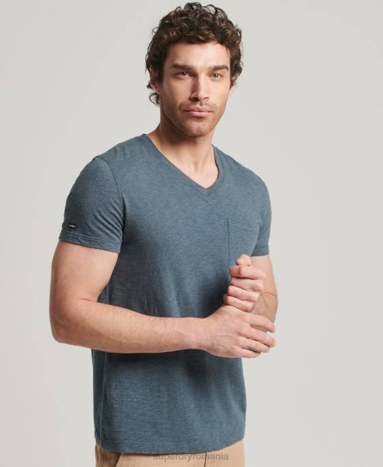 Superdry tricou din bumbac organic cu decolteu în V cu buzunar slub îmbrăcăminte albastru bărbați JX0Z4819