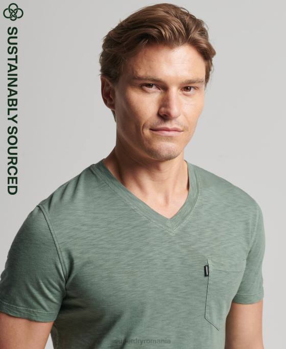 Superdry tricou din bumbac organic cu decolteu în V cu buzunar slub îmbrăcăminte verde bărbați JX0Z4857