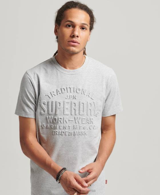 Superdry tricou în relief în stil script îmbrăcăminte gri bărbați JX0Z4855