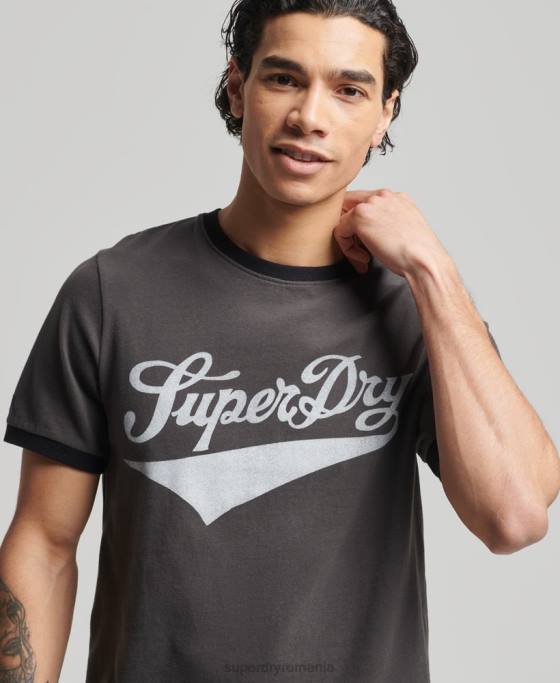 Superdry tricou vintage americana ringer îmbrăcăminte gri inchis bărbați JX0Z4945