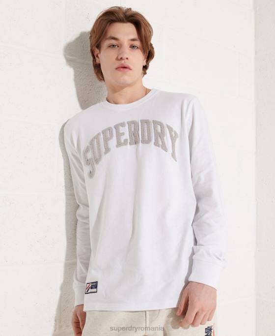 Superdry varsity arc cu mânecă lungă îmbrăcăminte alb bărbați JX0Z1581