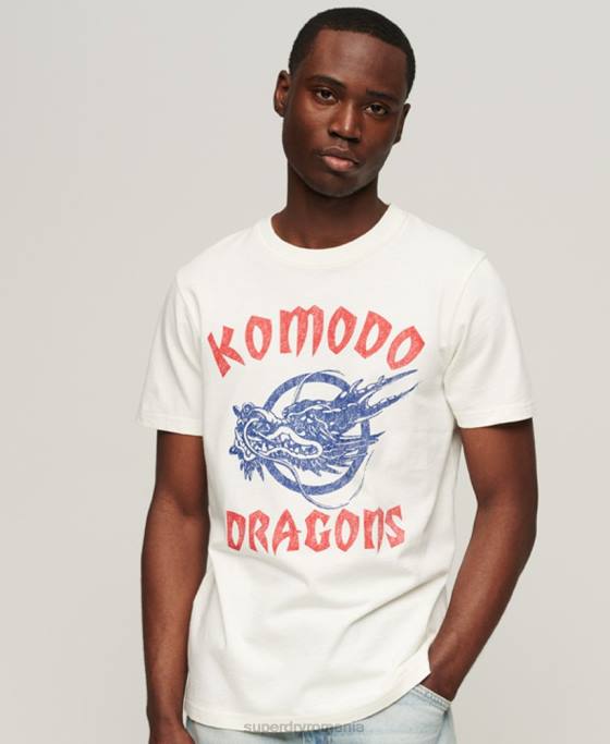 Superdry x Komodo tricou clasic cu dragon îmbrăcăminte cremă bărbați JX0Z43