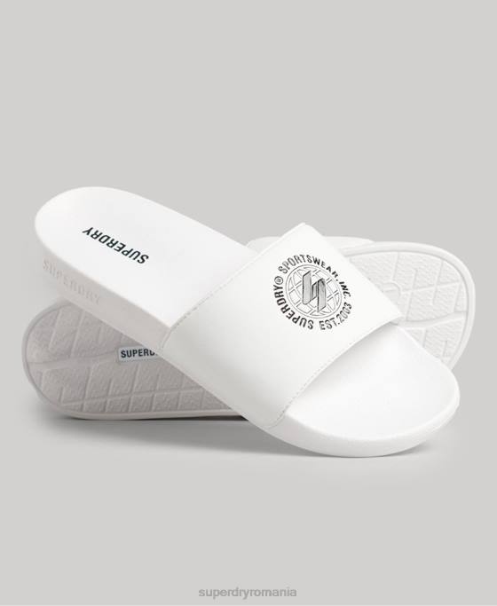 Superdry glisoare de piscină imprimate cu cod pantofi alb bărbați JX0Z1927