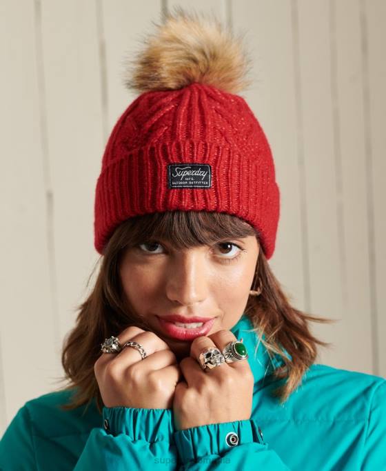 Superdry cablu lux beanie accesorii roșu femei JX0Z4294
