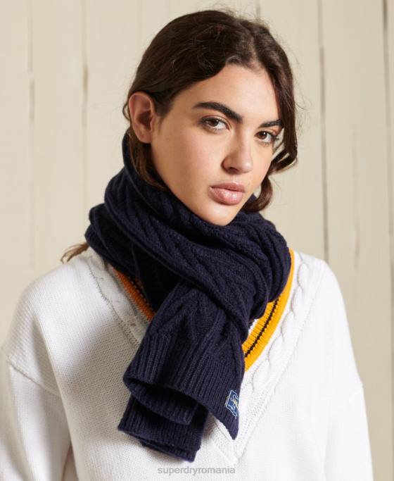 Superdry eșarfă lux cablu accesorii marina femei JX0Z4304