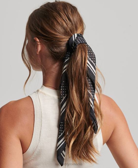 Superdry eșarfă pătrată de mătase imprimată accesorii negru femei JX0Z4212