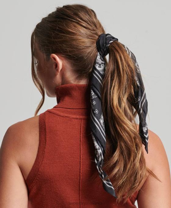 Superdry eșarfă pătrată de mătase imprimată accesorii negru femei JX0Z4213