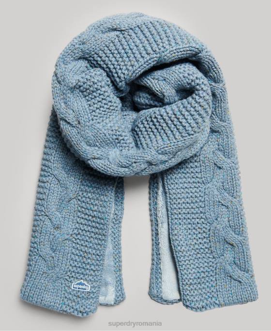 Superdry eșarfă tricot cablu accesorii albastru deschis femei JX0Z4253