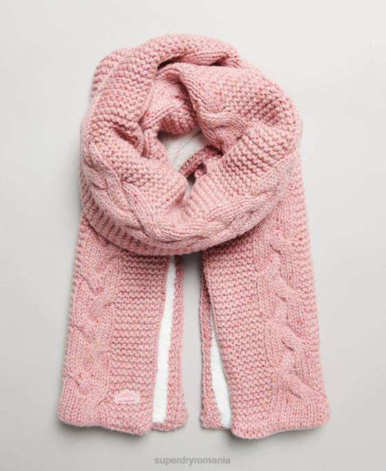 Superdry eșarfă tricot cablu accesorii roz femei JX0Z4252