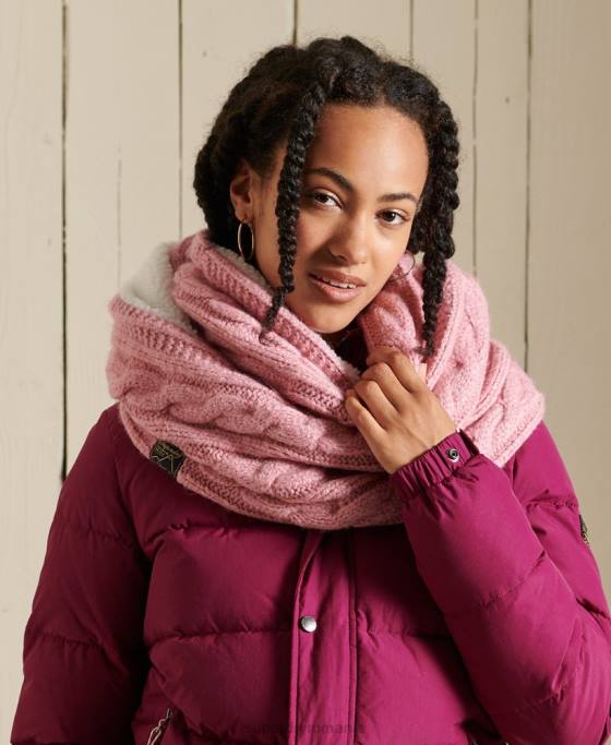 Superdry snood de cablu din tweed accesorii roz femei JX0Z4308