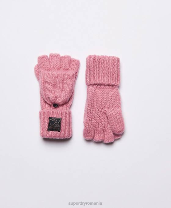 Superdry mănuși de cablu din tweed accesorii roz femei JX0Z4289