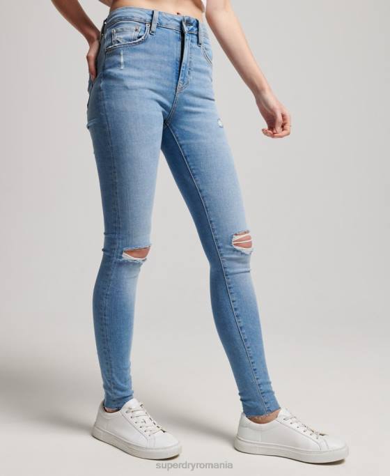 Superdry blugi skinny din denim cu talie mare din bumbac organic îmbrăcăminte albastru deschis femei JX0Z3878