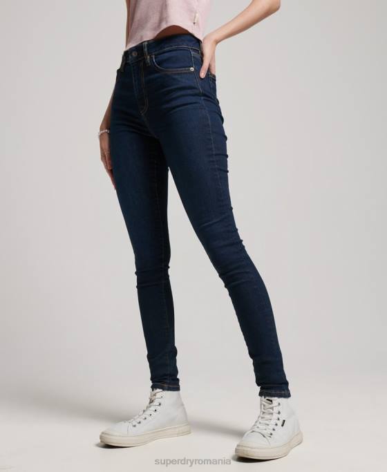 Superdry blugi skinny din denim cu talie mare din bumbac organic îmbrăcăminte albastru inchis femei JX0Z3891