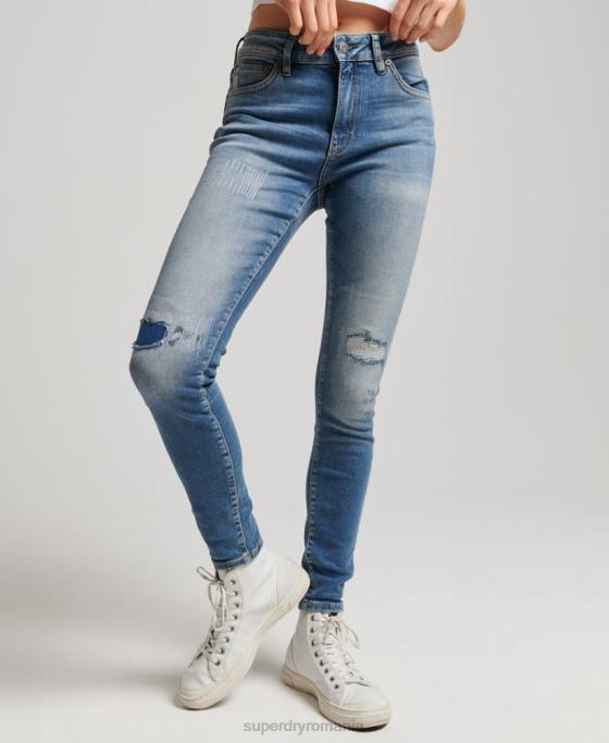 Superdry blugi skinny vintage cu talie medie din bumbac organic îmbrăcăminte albastru inchis femei JX0Z3890