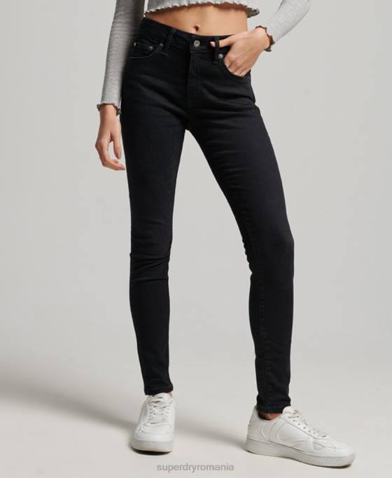 Superdry blugi skinny vintage cu talie medie din bumbac organic îmbrăcăminte negru femei JX0Z3882