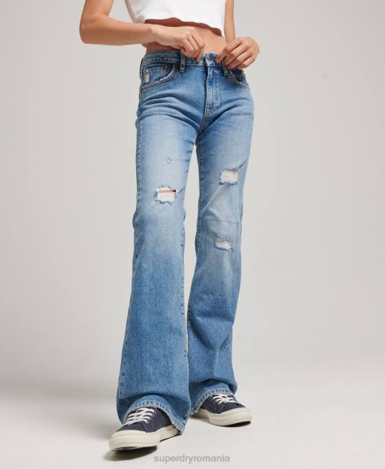 Superdry blugi slim flare din bumbac organic cu talie medie îmbrăcăminte albastru femei JX0Z3887