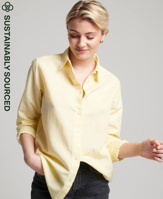 Superdry camasa iubit din in îmbrăcăminte galben femei JX0Z6524