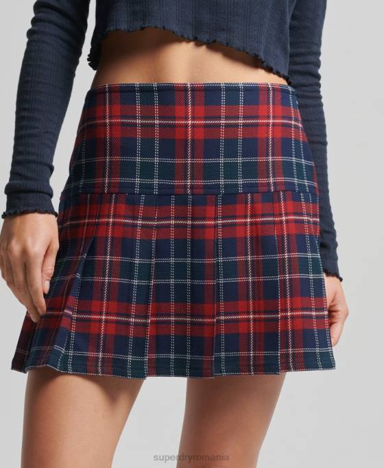 Superdry fusta mini cu pliuri vintage din tweed îmbrăcăminte roșu femei JX0Z4153
