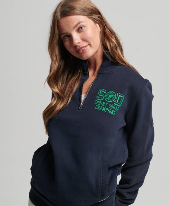 Superdry Top supradimensionat de atletism cu jumătate de fermoar îmbrăcăminte marina femei JX0Z6035