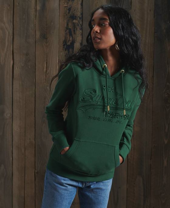Superdry hanorac brodat cu logo vintage pe tonuri îmbrăcăminte verde femei JX0Z6183