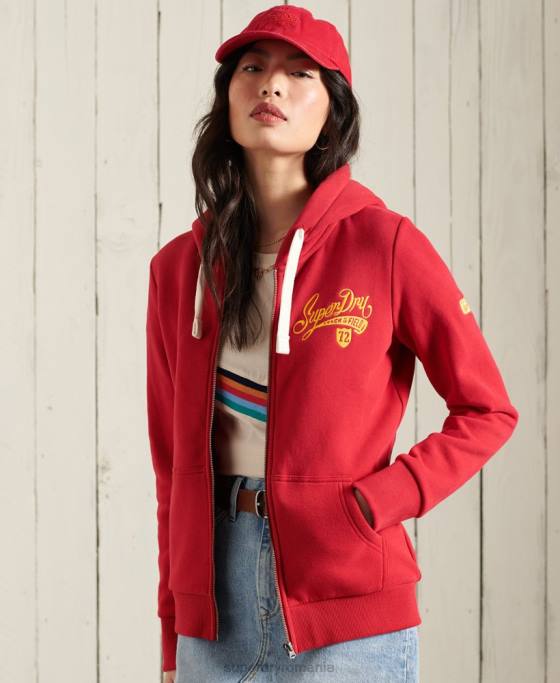Superdry hanorac colegial cu fermoar îmbrăcăminte roșu femei JX0Z6177