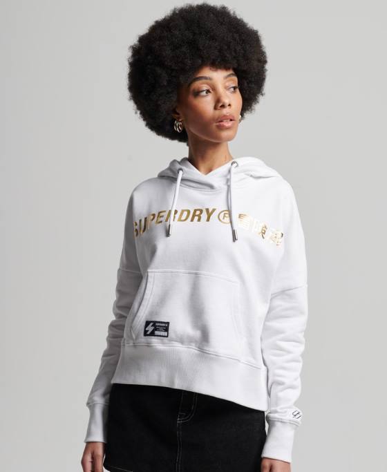 Superdry hanorac cu cap cu logo-ul independent îmbrăcăminte alb femei JX0Z5844