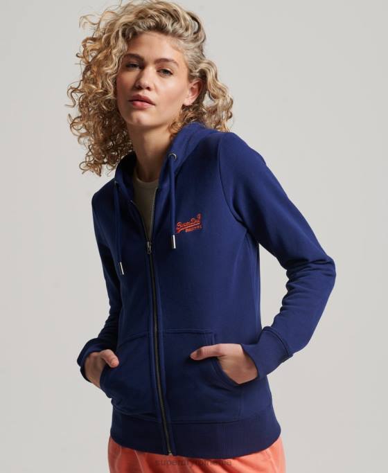 Superdry hanorac cu fermoar brodat cu logo vintage îmbrăcăminte albastru femei JX0Z2261