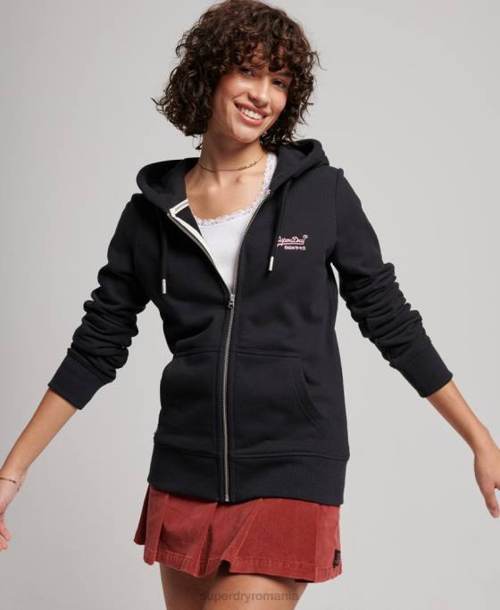 Superdry hanorac cu fermoar brodat cu logo vintage îmbrăcăminte negru femei JX0Z3464