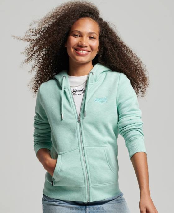 Superdry hanorac cu fermoar brodat cu logo vintage îmbrăcăminte verde femei JX0Z3268