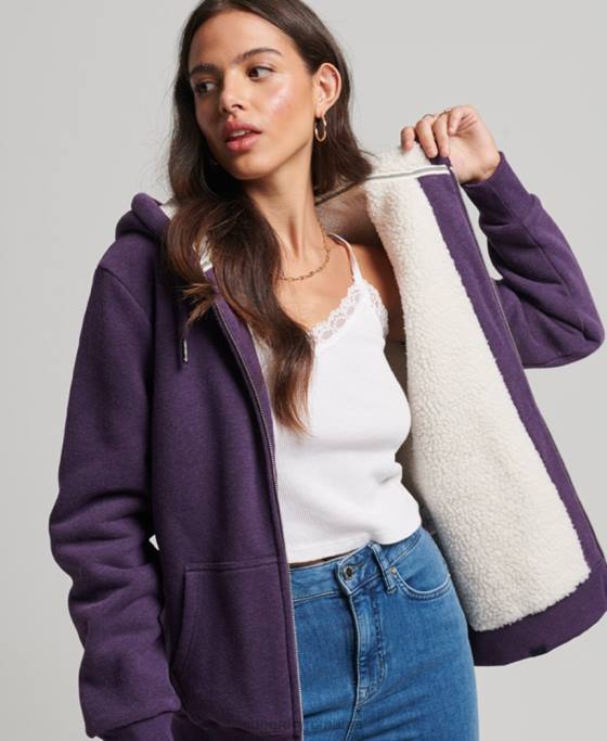Superdry hanorac cu fermoar căptușit cu borg esențial îmbrăcăminte Violet femei JX0Z5818