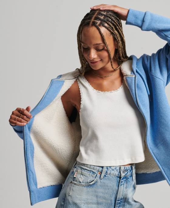 Superdry hanorac cu fermoar căptușit cu borg esențial îmbrăcăminte albastru femei JX0Z5750