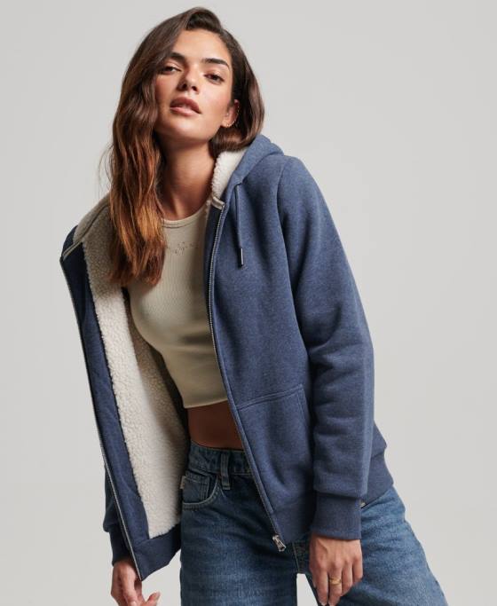 Superdry hanorac cu fermoar căptușit cu borg esențial îmbrăcăminte marina femei JX0Z5748