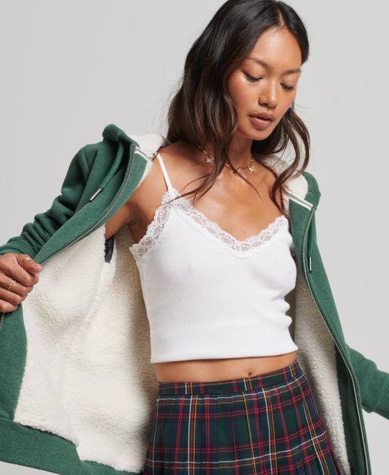 Superdry hanorac cu fermoar căptușit cu borg esențial îmbrăcăminte verde femei JX0Z5782