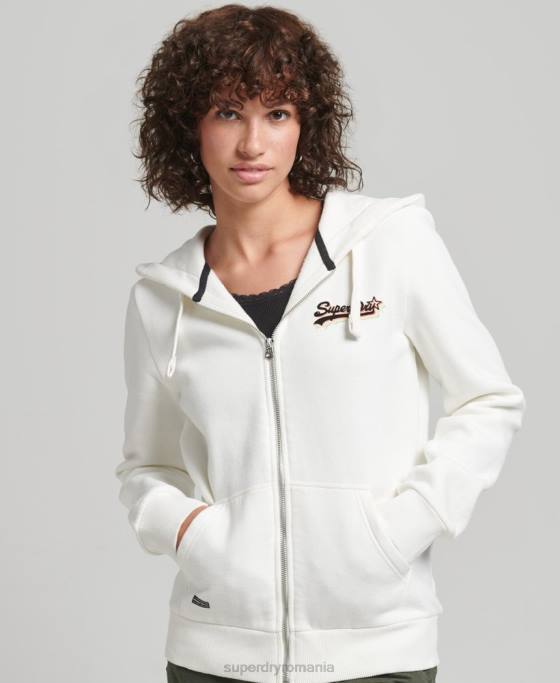 Superdry hanorac cu fermoar cu logo vintage curcubeu îmbrăcăminte alb femei JX0Z6110